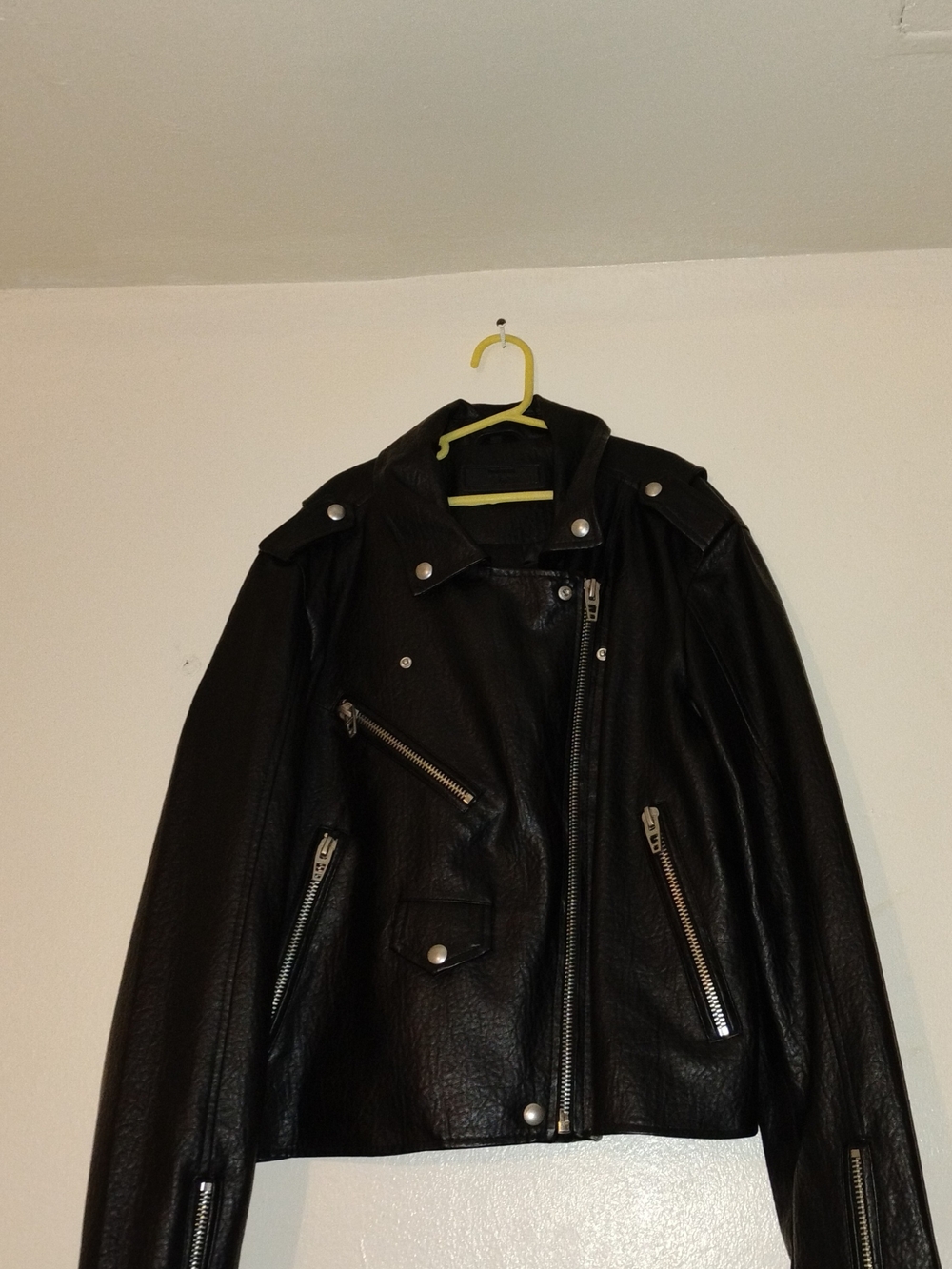 Blank NYC Black Leather Moto Jacket with Zip Details